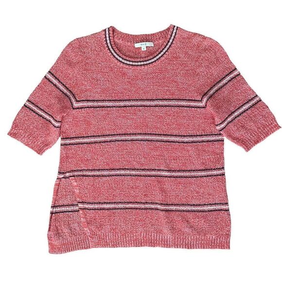 rhie Tops - RHIE Women’s Short Sleeve Top 90’s Style Split ahem Red Stripe Size Medium